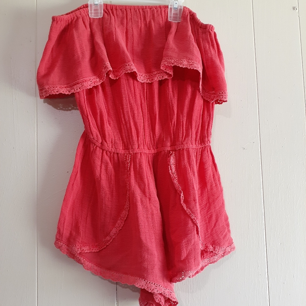 Billabong coral romper strapless lace medium